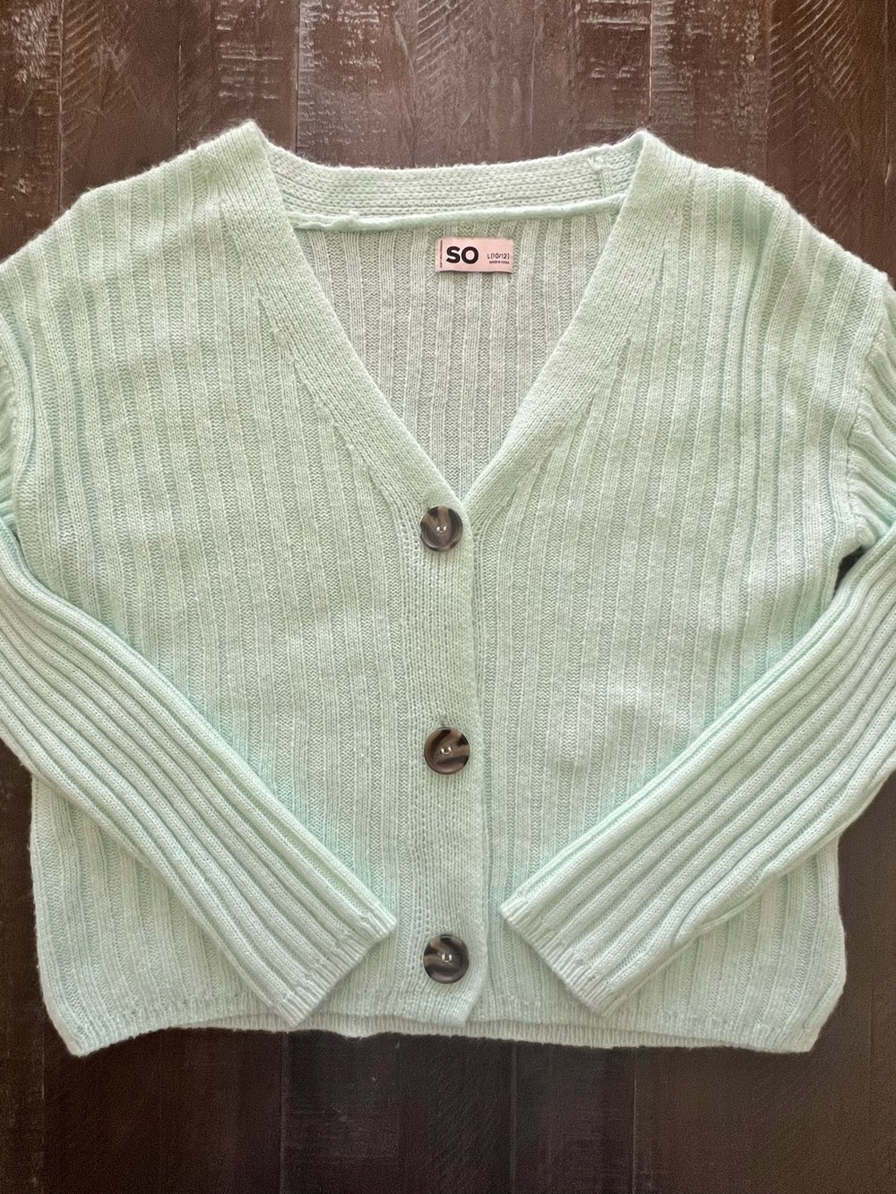 SO Mint Green Ribbed V-Neck Button Cardigan